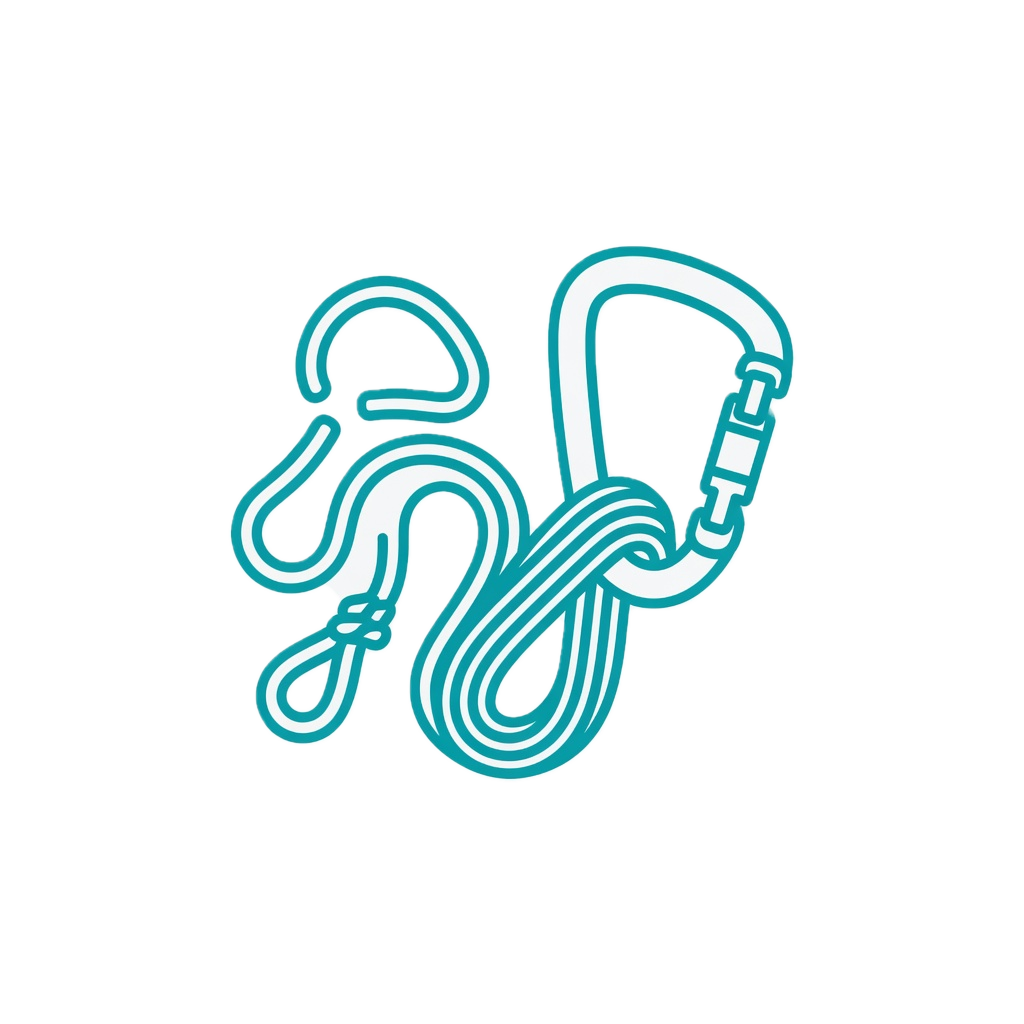 Rescue rope and carabiner icon